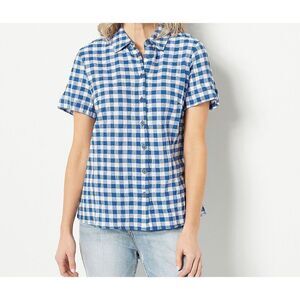 M-169 Joan Rivers Gingham Short-Sleeve Shirt BLUE sz XXS